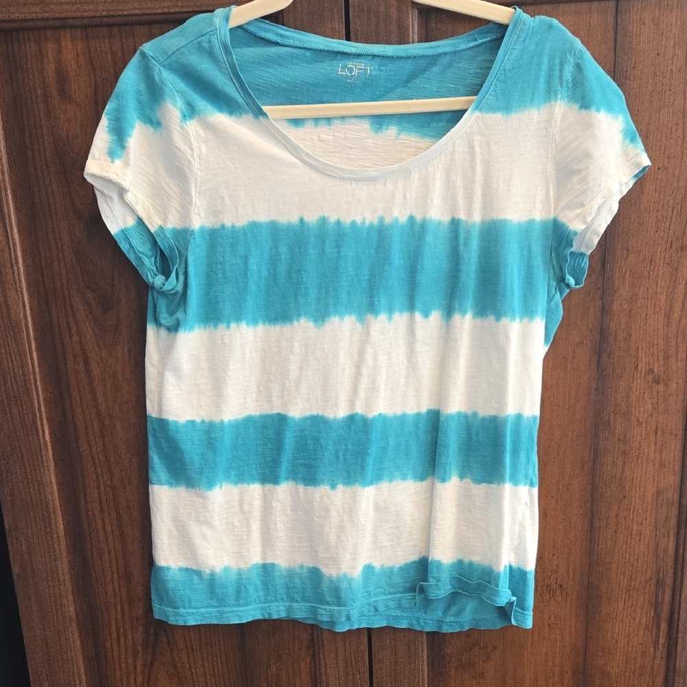 LOFT Teal and White Tie-Dye Short Sleeve Tee - Picture 1 of 8